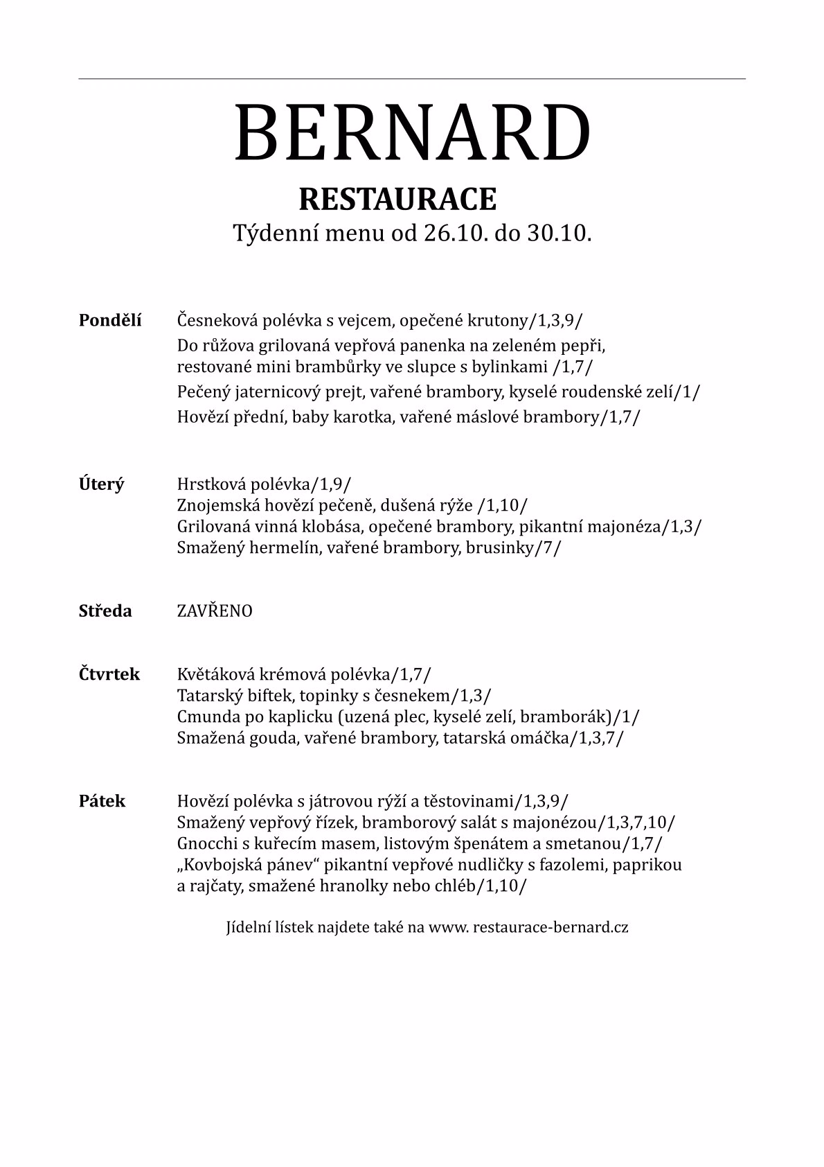 TÝDENÍ JÍDELNÍČEK 202620 (1) Týdenní menu - Restaurace Bernard České Budějovice